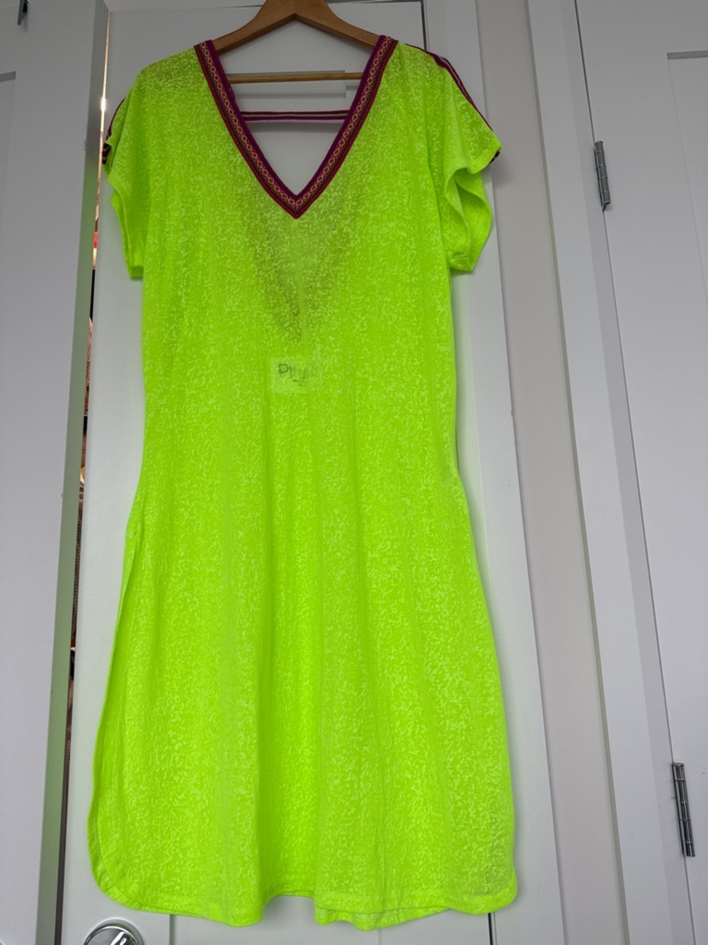 Pitusa Neon Yellow V-Neck beach dress with Contrasting Trim